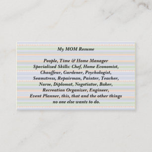 My Mom Resume Calling Card fun stripes