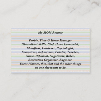 My Mom Resume Calling Card fun stripes