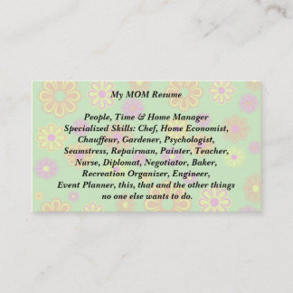 My Mom Resume Calling Card groovy pop flowers