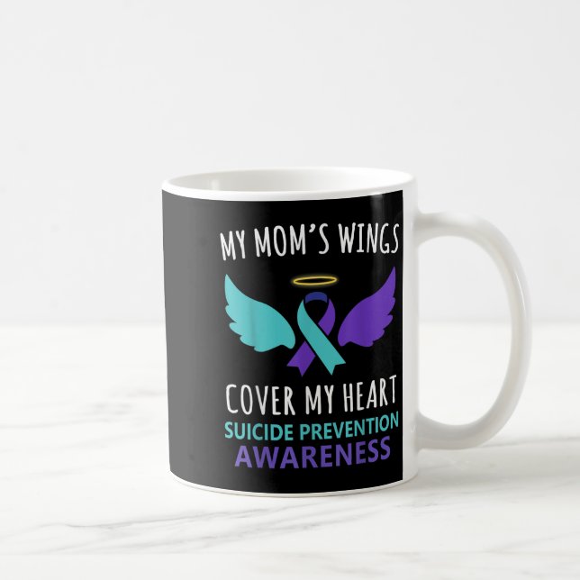 My Mom's Wings Cover Heart Suicide Awareness Ribbo Coffee Mug (Right)