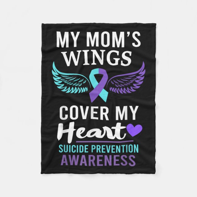 My Mom's Wings Cover Heart Suicide Awareness Ribbo Fleece Blanket (Front)