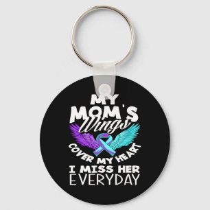 My Mom's Wings Cover My Heart Suicide Awareness Keychain