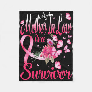 My Mother In Law Is A Survivor Butterfly Breast Ca Fleece Blanket