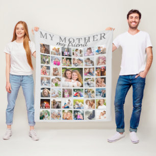 MY MOTHER MY FRIEND Mom Photo Collage Grey Fleece Blanket