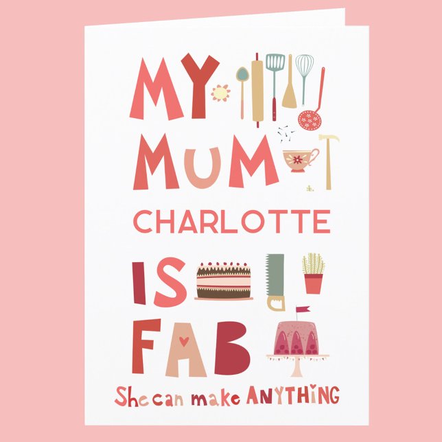 My Mum is Fab Personalized Fun Card (My Mum is Fab personalized name mothers day or mum birthday card)