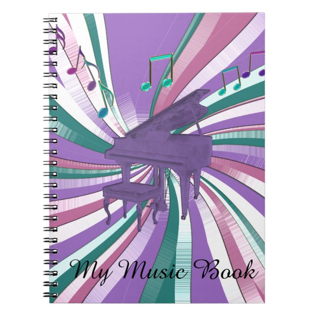 My Music Purple Piano Rainbow Notes Music Notebook (Front)