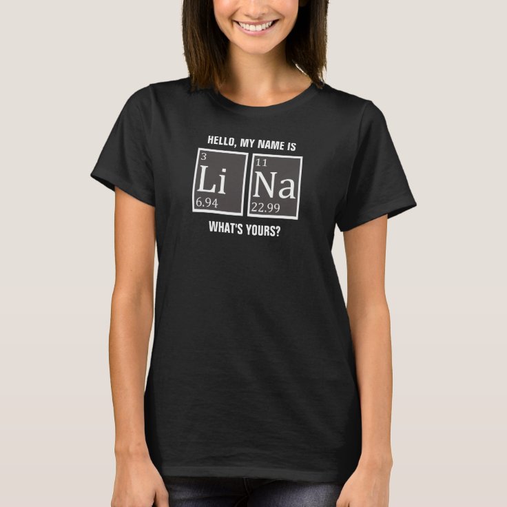 My Name's Lina Cute Name From Periodic Table T-Shirt | Zazzle