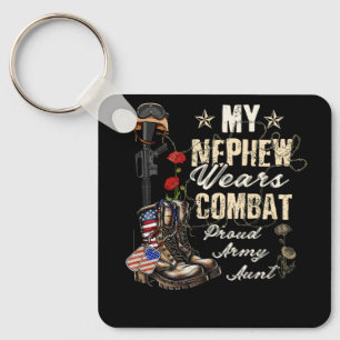 My Nephew Wears Combat Boots Proud Army Aunt Veter Keychain