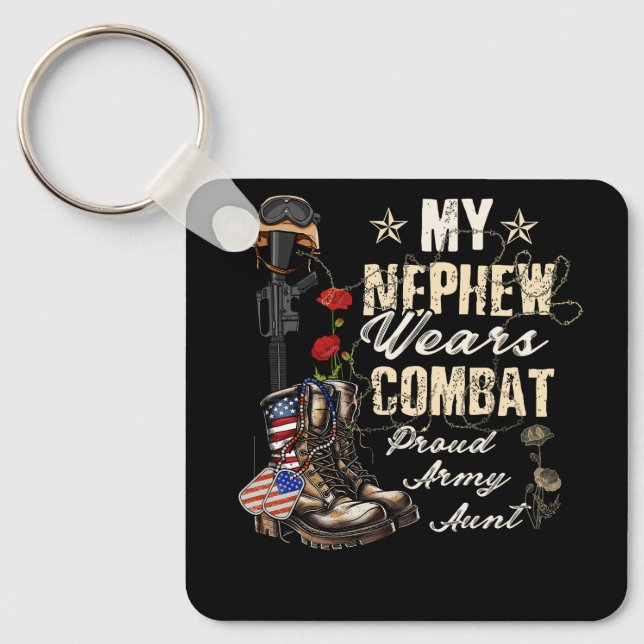 My Nephew Wears Combat Boots Proud Army Aunt Veter Keychain (Front)