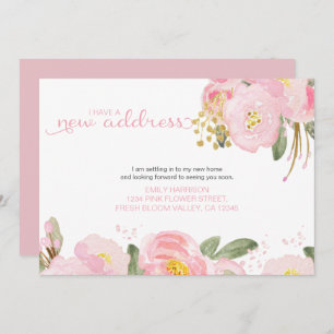 My New Address Floral Pink Gold Moving Announcement