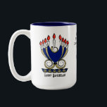 My 'Nora (Ceramic Mug) Two-Tone Coffee Mug<br><div class="desc">The original design on this mug is quite likely the happiest,  most playful little menorah ever. A completely fresh take on the modern graphic art style from the 1950's - 1960's. Interesting Hanukkah Trivia in centre.</div>