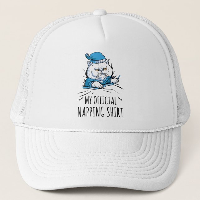My official napping shirt with sleeping Dog Trucker Hat (Front)