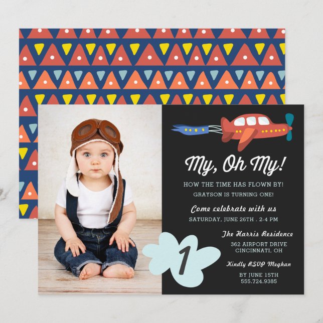 My Oh My | Airplane Photo Birthday Party Invite (Front/Back)