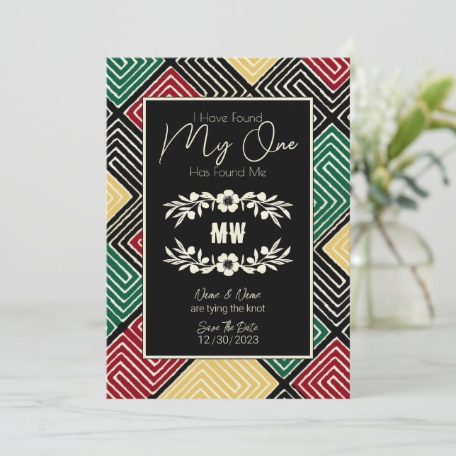 MY ONE Has Found Me Tribal African Wedding Save The Date (Standing Front)