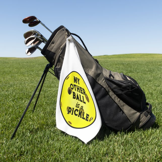 My Other Ball Is A Pickle Golfer Yellow Pickleball Golf Towel (Green)