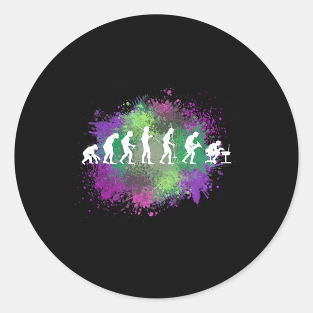 My Other Computer Is Your Computer Evolution Of Ma Classic Round Sticker (Front)