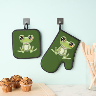 My Other Green Frog Friend Seltzer Can Cooler Oven Mitt & Pot Holder Set
