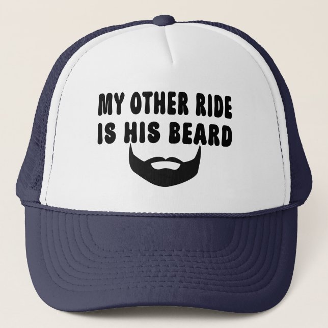 My Other Ride Is His Beard Motorcycle Biker Beard Trucker Hat (Front)