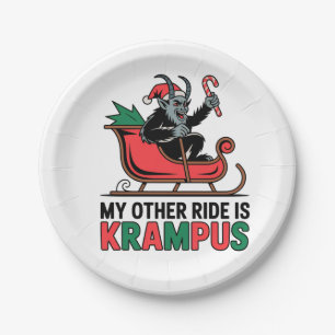My Other Ride Is Krampus Krampus Riding Sleigh Paper Plate