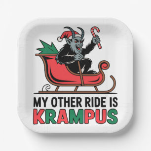 My Other Ride Is Krampus Krampus Riding Sleigh Paper Plate