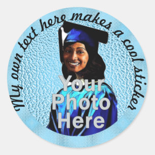 My Own Text Here Photo 6dcff6 Soft Blue Classic Round Sticker