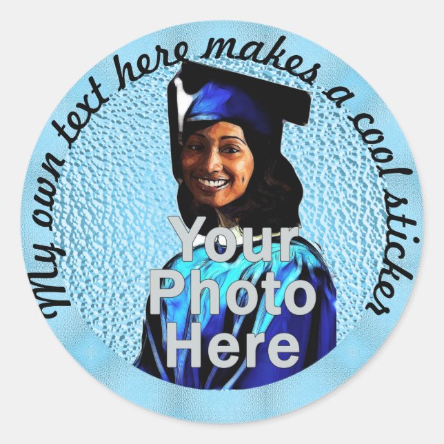My Own Text Here Photo 6dcff6 Soft Blue Classic Round Sticker (Front)