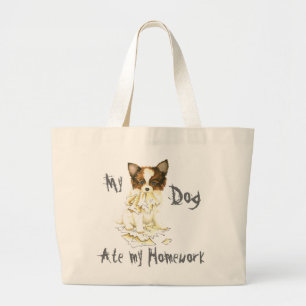 My Papillon Ate my Homework Large Tote Bag