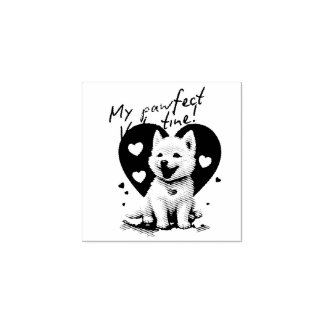 My Pawfect Valentine - Adorable White Jindo Puppy Rubber Stamp
