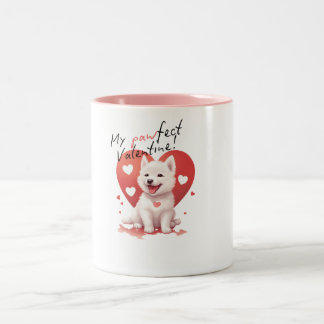My Pawfect Valentine: Sweet white Jindo dog Two-Tone Coffee Mug