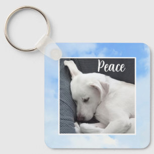 My Peace I Give You Bible Verse Dog in Blue Sky Keychain