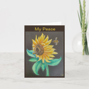 My peace sunflower with bees note card