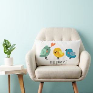 My Peeps   Cute Bird Pillow   Hand drawn
