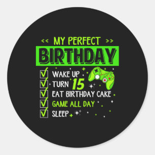 My Perfect Birthday Level Up 15th Birthday Gaming Classic Round Sticker
