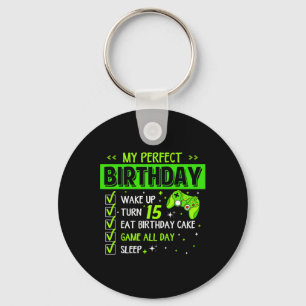 My Perfect Birthday Level Up 15th Birthday Gaming Keychain