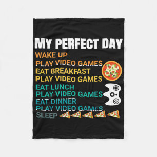 My Perfect Day Pizza Video Games Gamer Controller  Fleece Blanket
