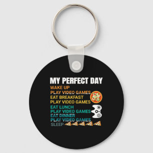 My Perfect Day Pizza Video Games Gamer Controller Keychain