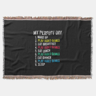 My Perfect Day Video Games Funny Grandson Gamer Throw Blanket