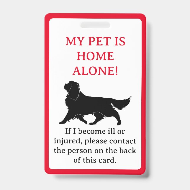 My Pet, Dog is Home Alone Card Keychain Badge (Front)