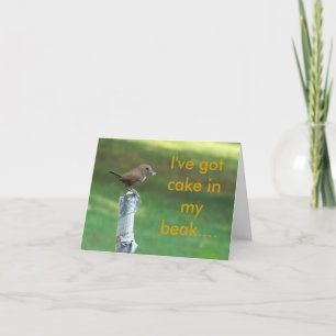 my pet wren, i've got cake in my beak.... card