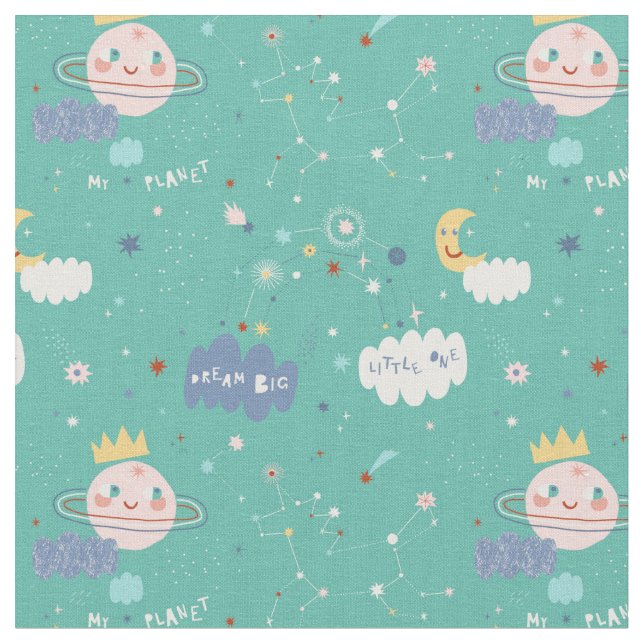 My Planet Dream Big Little One Pattern Fabric (Close Up)