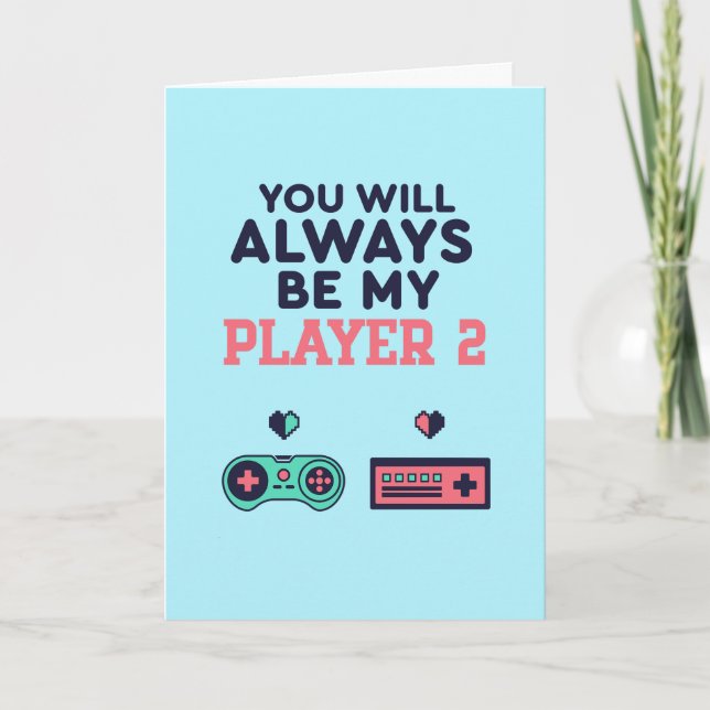 My Player 2 Cute Gamer Lover Funny Valentine's Day Holiday Card (Front)