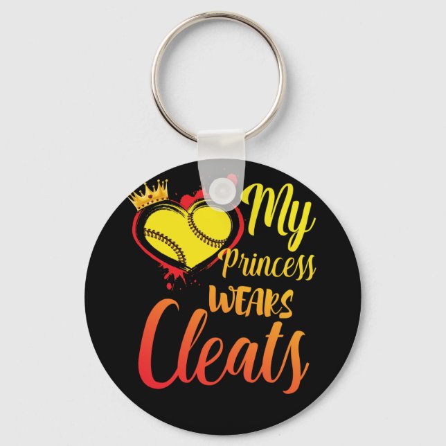 My Princess Wears Cleats Softball Mom Baseball Keychain (Front)