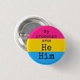 My pronouns are: He Him - pansexual flag 1 Inch Round Button