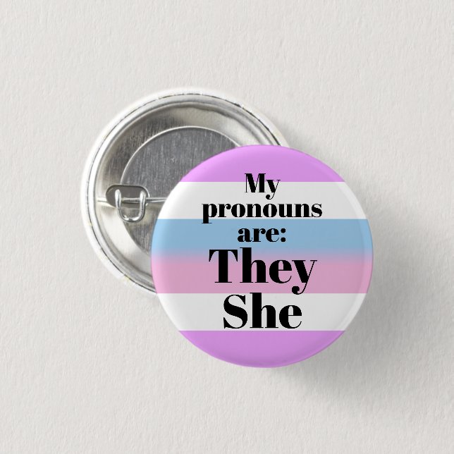 My pronouns are: They She - bigender flag 1 Inch Round Button (Front & Back)