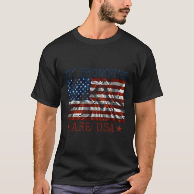 My Pronouns Are Usa 4Th Of July American Flag T-Shirt (Front)