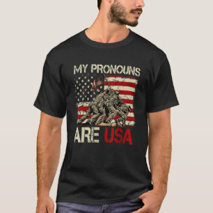 My Pronouns Are Usa 4th Of July American Flag Tie T-Shirt