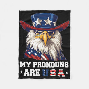 My Pronouns Are Usa Funny Eagle 4 July American  Fleece Blanket