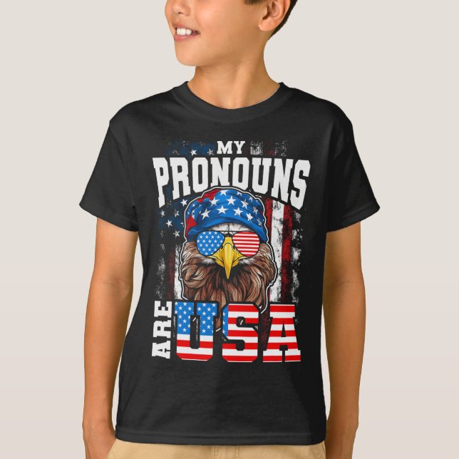 My Pronouns Are Usa Patriotic Eagle Funny 4th Of J T-Shirt (Front)