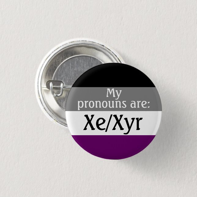 My pronouns are: Xe/Xyr - asexual/ace flag 1 Inch Round Button (Front & Back)