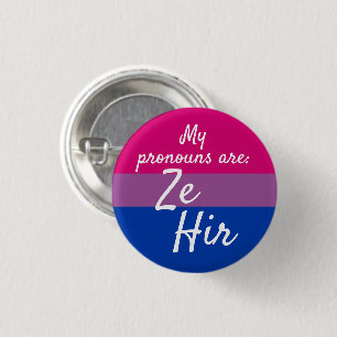 My pronouns are Ze Hir - Bi Flag 1 Inch Round Button